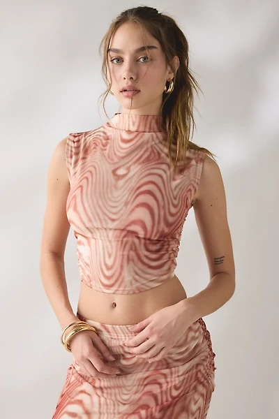 Glamorous Take A Swirl Mesh High Neck Sleeveless Top