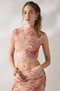 Glamorous Take A Swirl Mesh High Neck Sleeveless Top