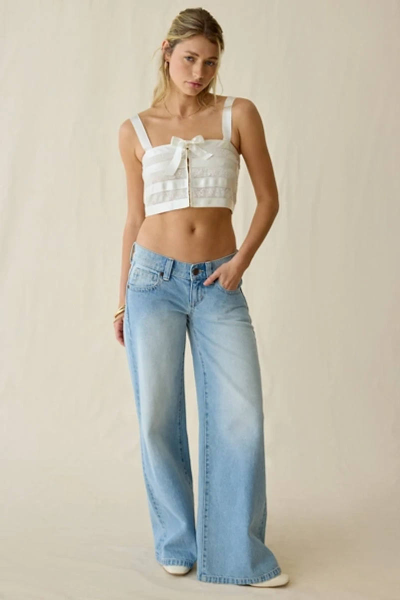 LoveShackFancy Tessaline Satin Lace Trim Cropped Cami