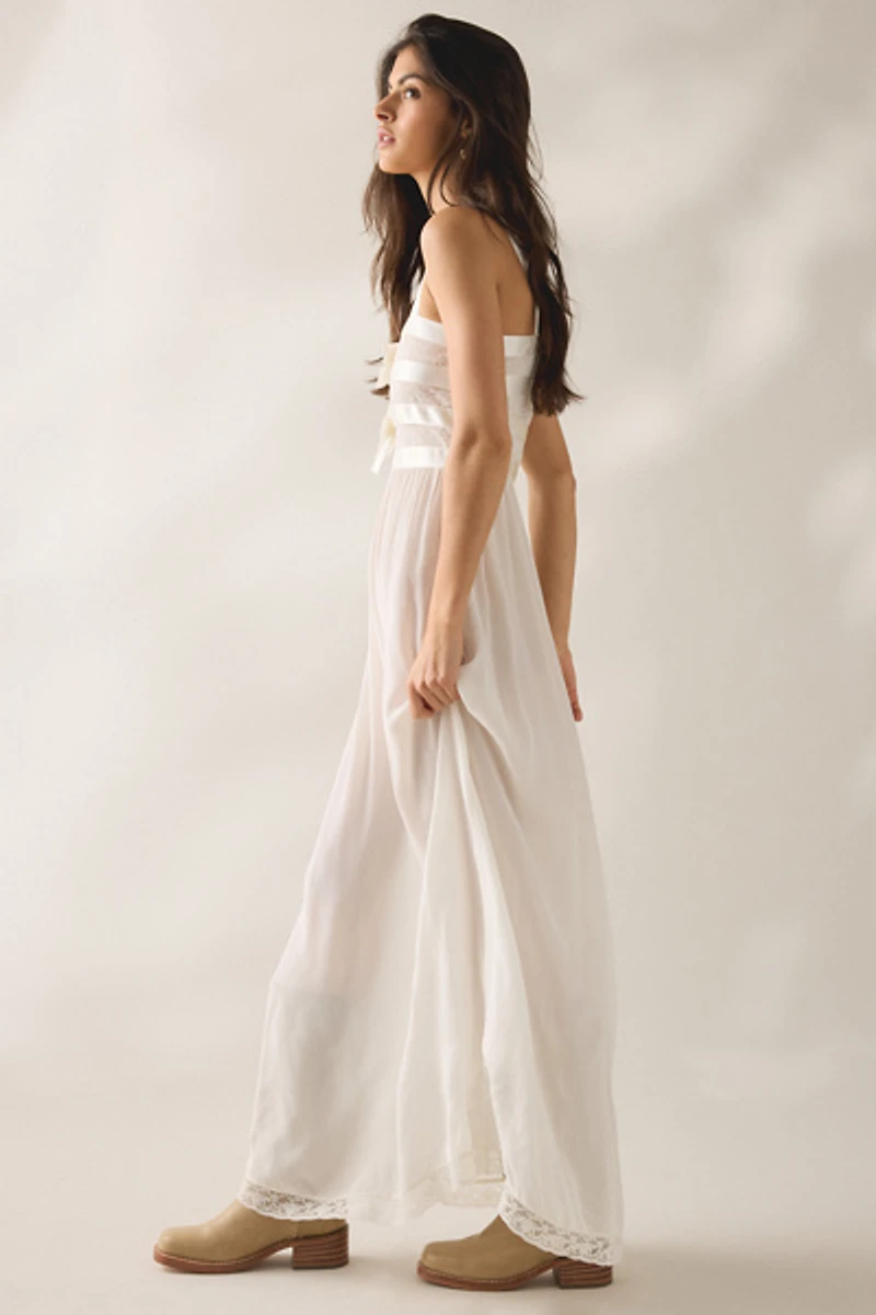 LoveShackFancy Lovelace Banded Bow Detail Maxi Dress