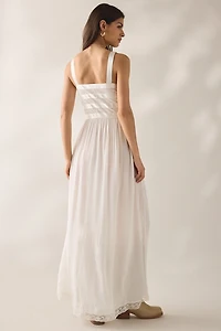 LoveShackFancy Lovelace Banded Bow Detail Maxi Dress