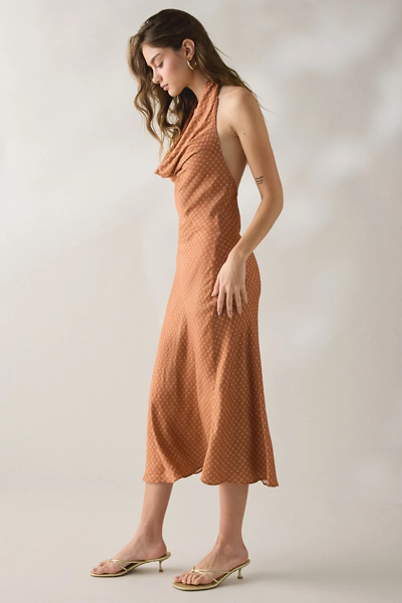 Glamorous Copper Cowl Halterneck Satin Midi Dress