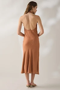 Glamorous Copper Cowl Halterneck Satin Midi Dress