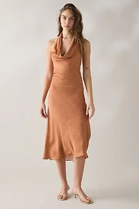 Glamorous Copper Cowl Halterneck Satin Midi Dress