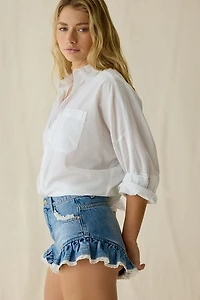 LoveShackFancy Azalure Ruffle Lace Trim Denim Shorts