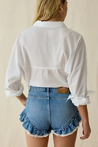 LoveShackFancy Azalure Ruffle Lace Trim Denim Shorts