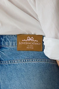 LoveShackFancy Azalure Ruffle Lace Trim Denim Shorts