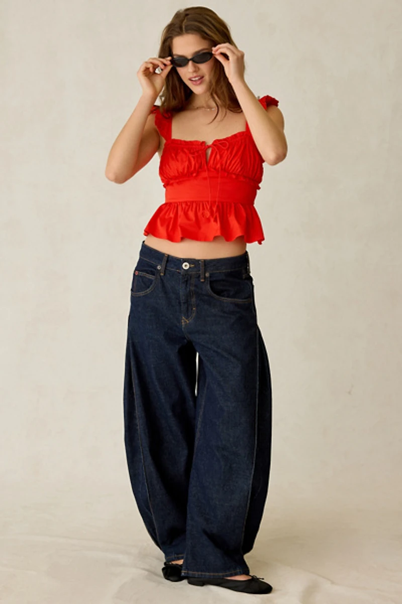 En Saison Emerson Flutter Sleeve Peplum Top