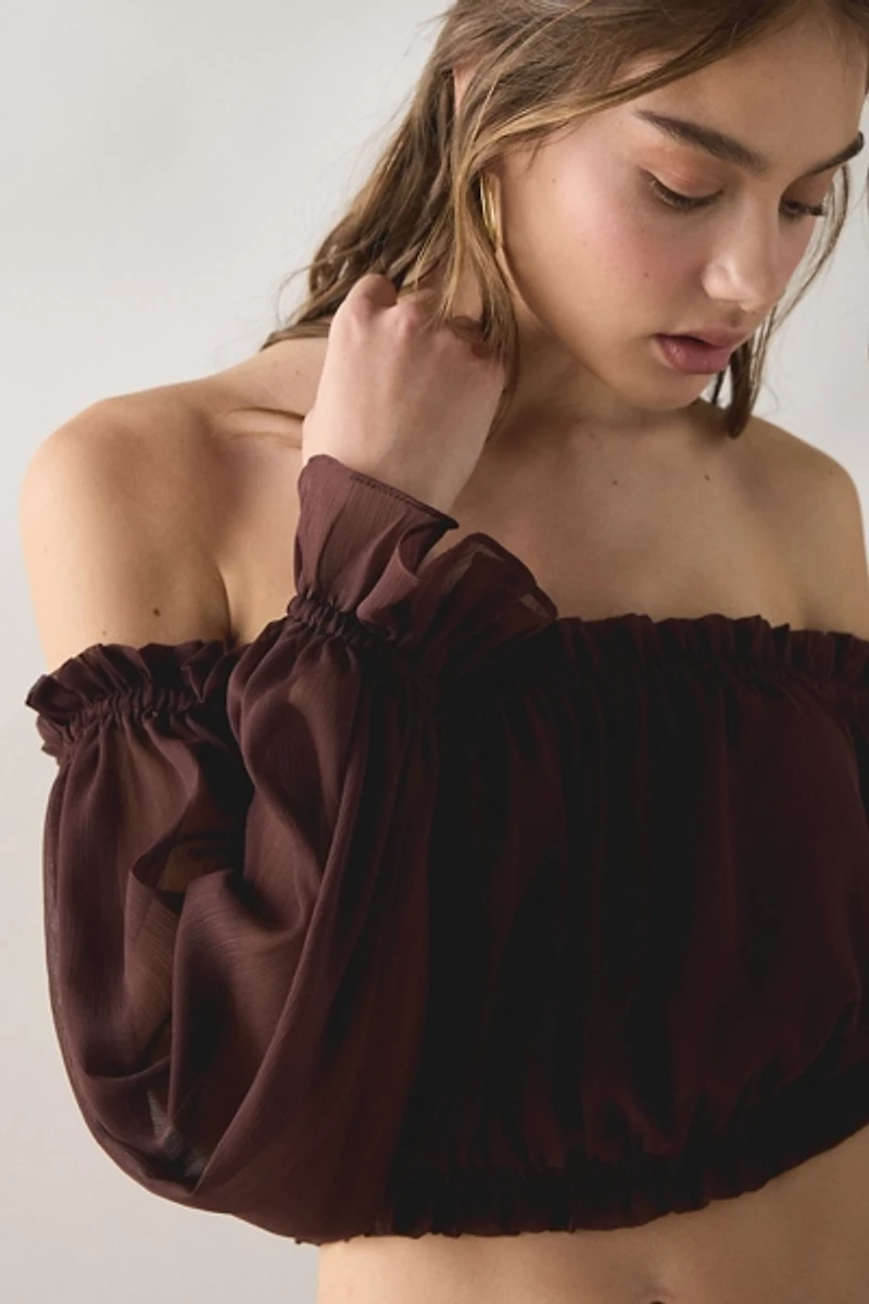 Glamorous Chiffon Long Sleeve Off-The-Shoulder Top