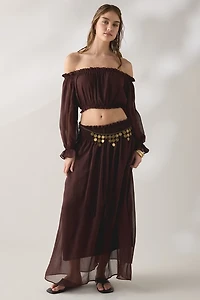 Glamorous Chiffon Long Sleeve Off-The-Shoulder Top
