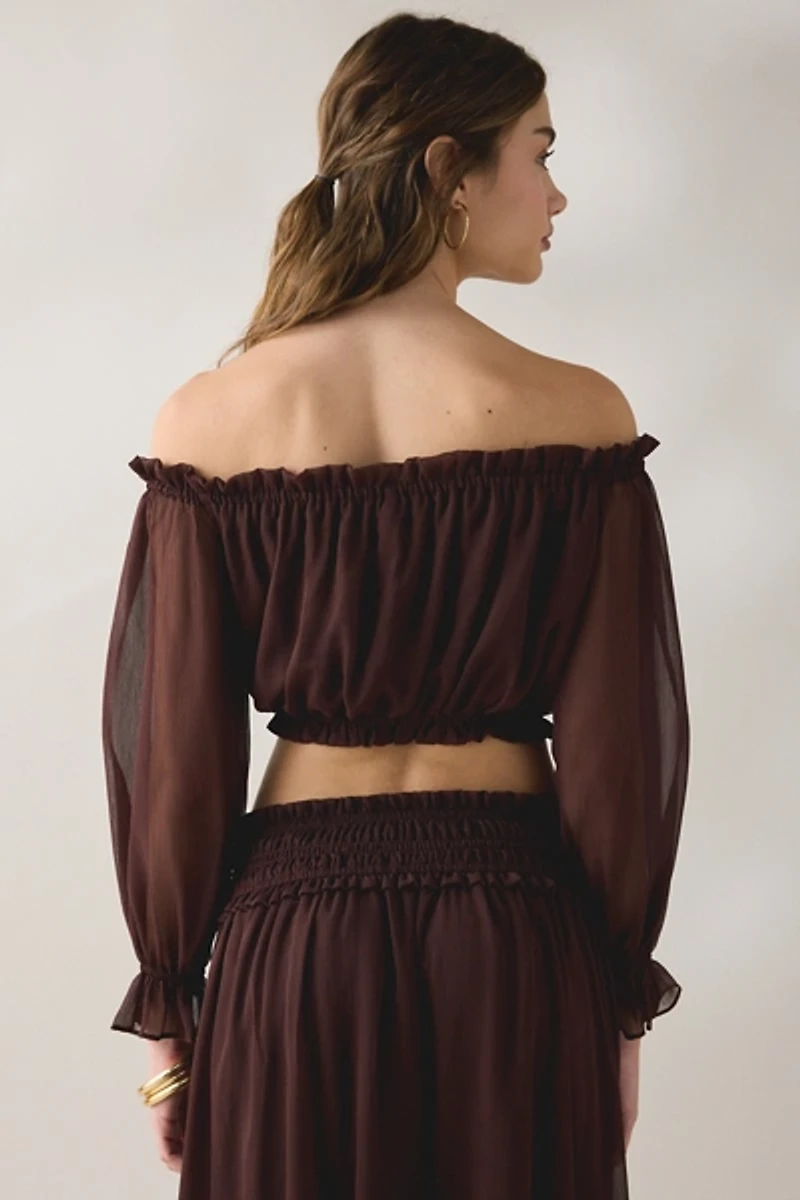 Glamorous Chiffon Long Sleeve Off-The-Shoulder Top
