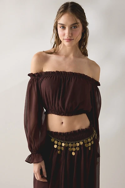 Glamorous Chiffon Long Sleeve Off-The-Shoulder Top