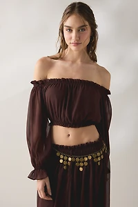 Glamorous Chiffon Long Sleeve Off-The-Shoulder Top