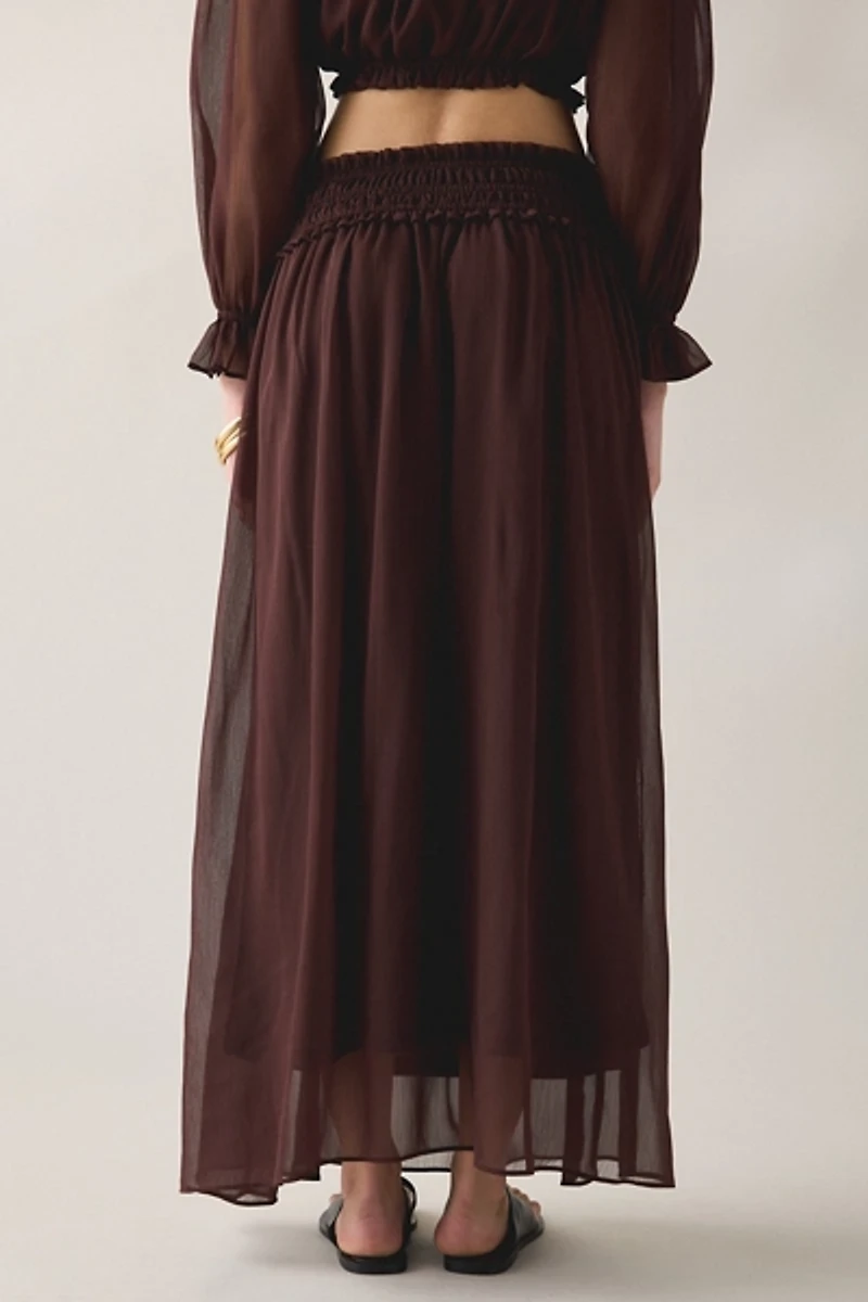 Glamorous Chiffon Smocked Waist Maxi Skirt