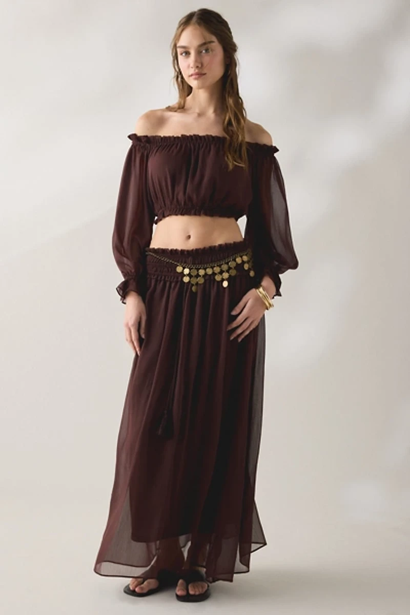 Glamorous Chiffon Smocked Waist Maxi Skirt