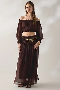 Glamorous Chiffon Smocked Waist Maxi Skirt
