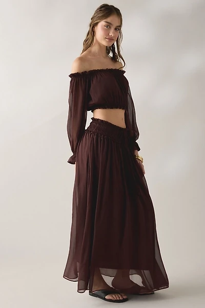 Glamorous Chiffon Smocked Waist Maxi Skirt