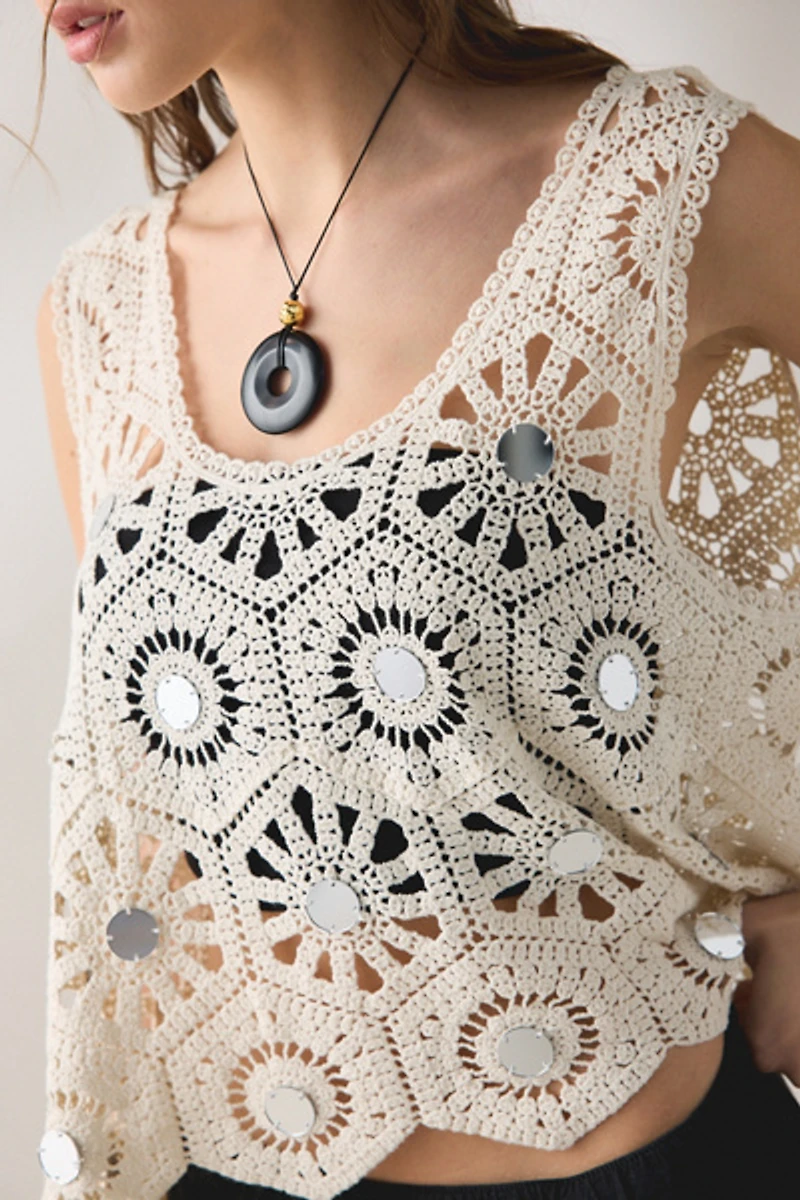 Glamorous Clover Sheer Crochet Crop Top