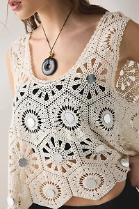 Glamorous Clover Sheer Crochet Crop Top