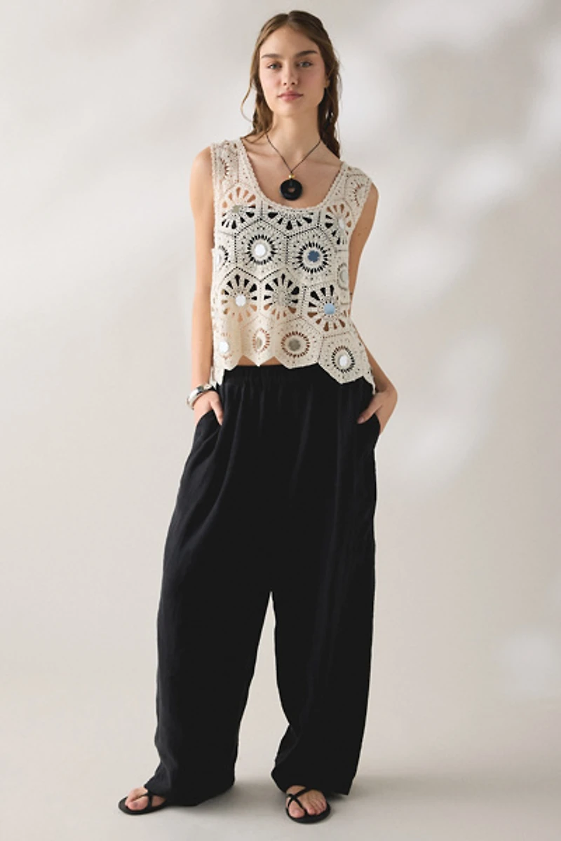 Glamorous Clover Sheer Crochet Crop Top