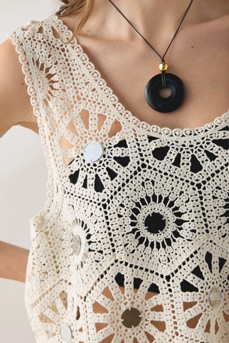 Glamorous Clover Sheer Crochet Crop Top