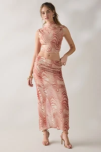 Glamorous Take A Swirl Mesh Bodycon Midi Skirt