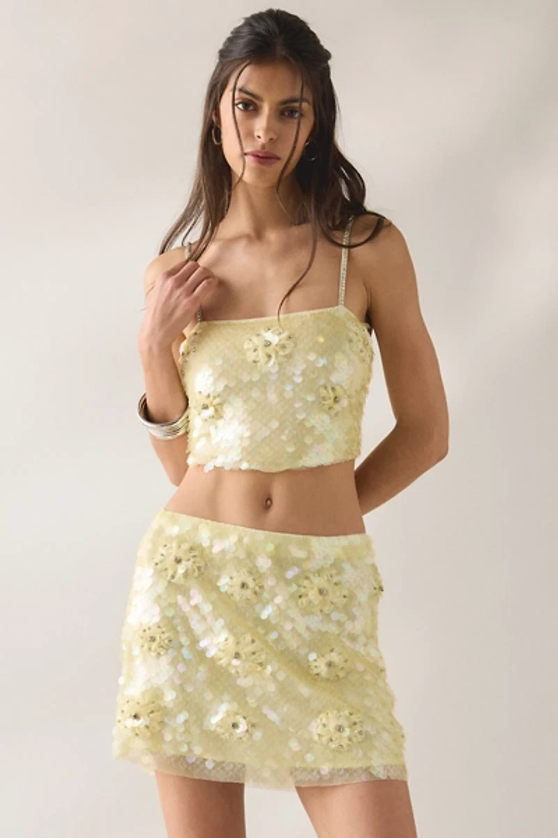LoveShackFancy Marella Flower Sequin Crop Cami