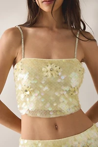 LoveShackFancy Marella Flower Sequin Crop Cami