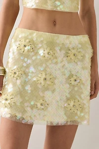 LoveShackFancy Kailini Flower Sequin Mini Skirt