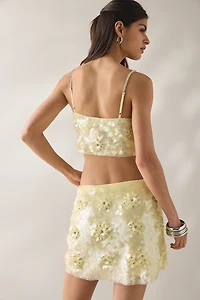 LoveShackFancy Kailini Flower Sequin Mini Skirt