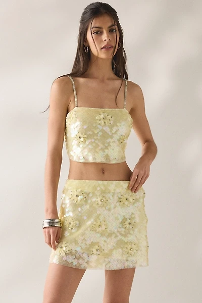 LoveShackFancy Kailini Flower Sequin Mini Skirt