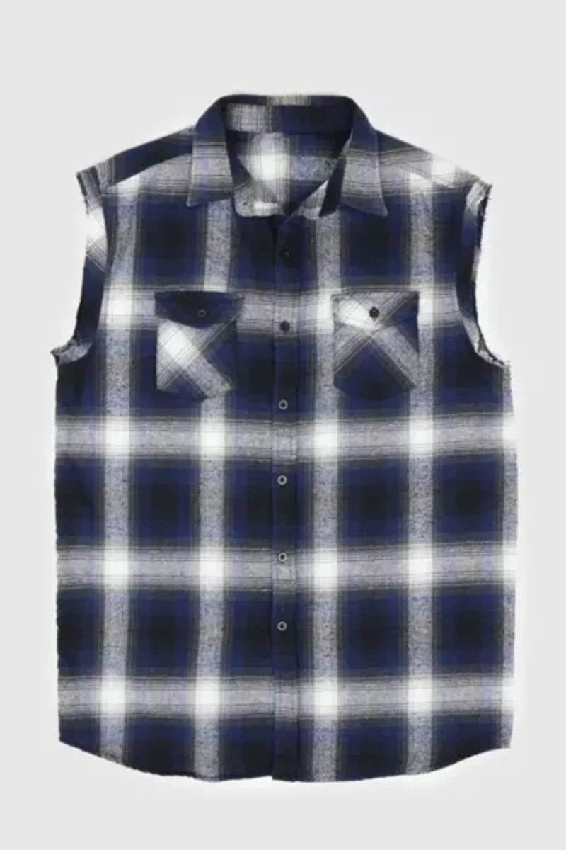 Vintage Flannel Sleeveless Button-Down Shirt