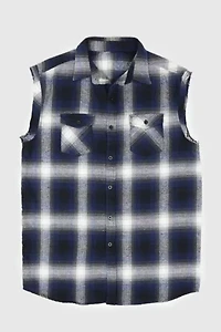Vintage Flannel Sleeveless Button-Down Shirt