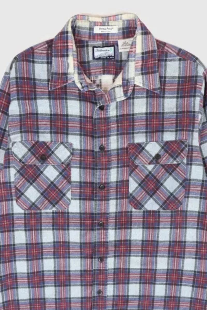 Vintage Plaid Flannel Button-Down Shirt