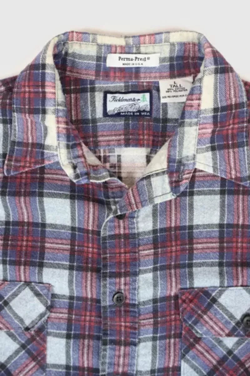 Vintage Plaid Flannel Button-Down Shirt