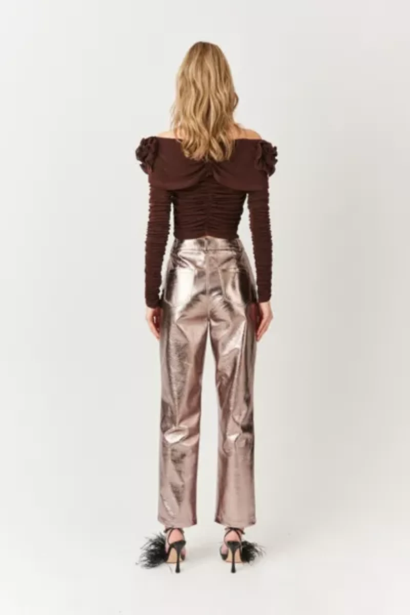 Amy Lynn Yasmine Straight Faux Leather Metallic Pant