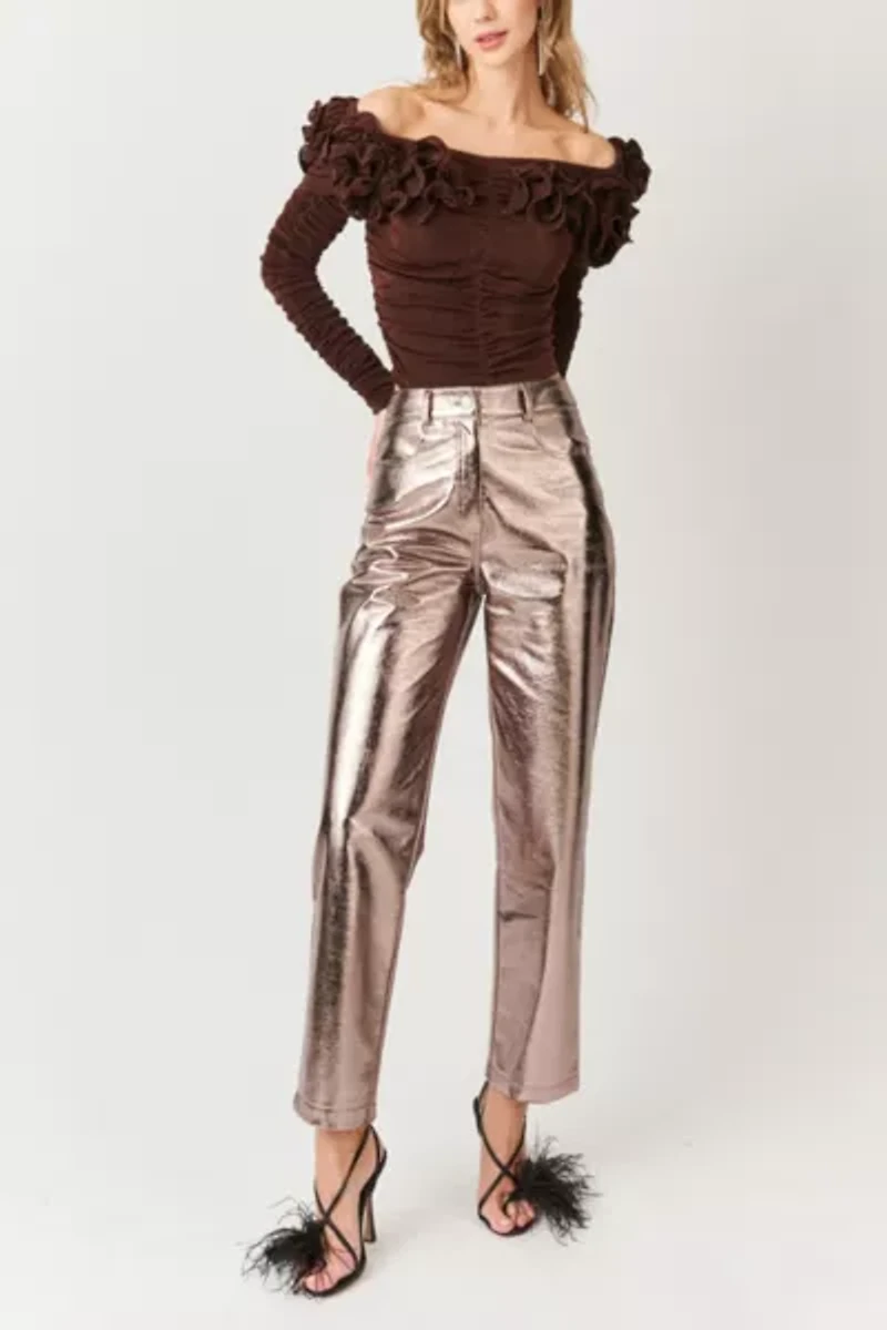 Amy Lynn Yasmine Straight Faux Leather Metallic Pant