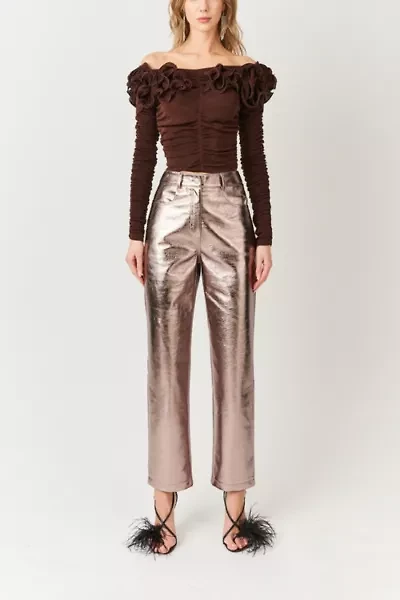 Amy Lynn Yasmine Straight Faux Leather Metallic Pant