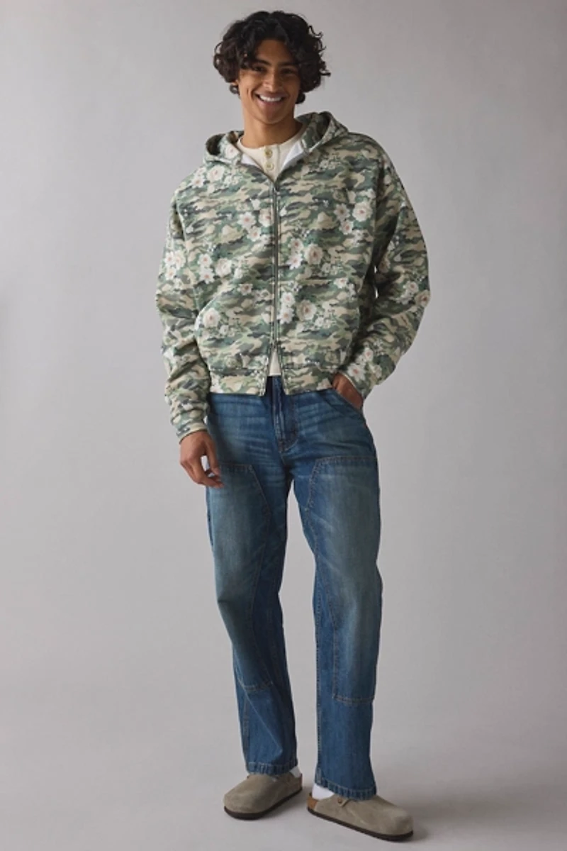 Floral Camo Pattern Zip-Up Hoodie Sweatshirt