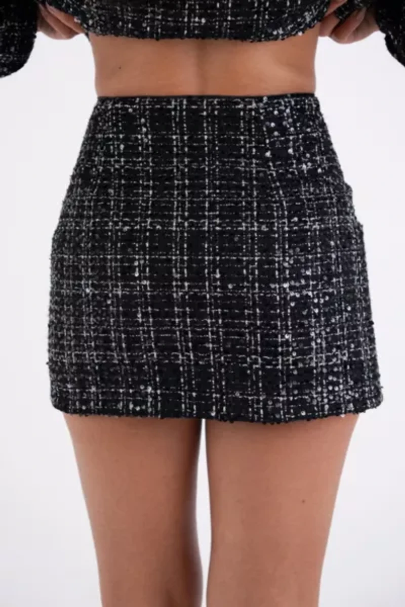 Amy Lynn Janette Sequin Tweed Mini Skirt
