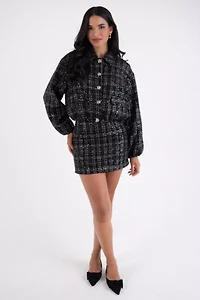 Amy Lynn Janette Sequin Tweed Mini Skirt