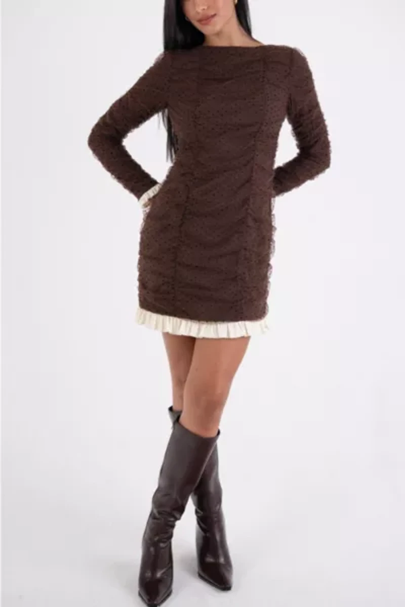 Amy Lynn Edie Polka Swiss Dot Ruffle Hem Mini Dress