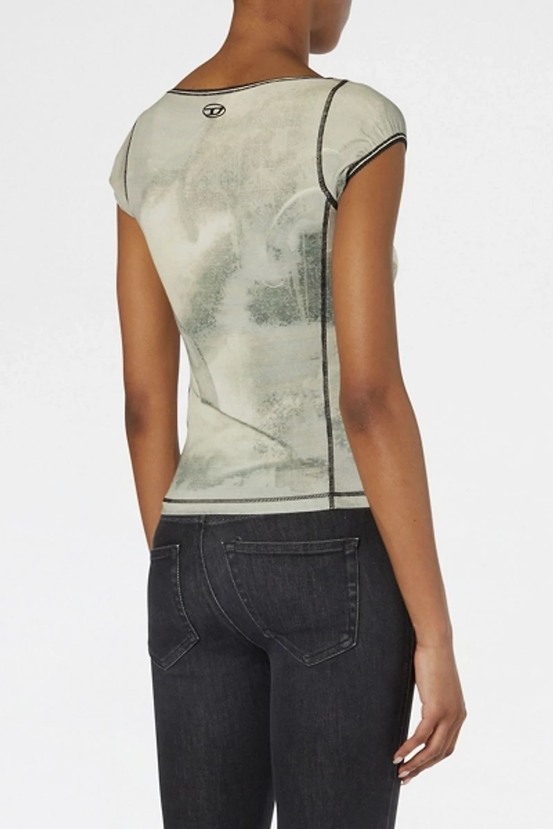Diesel T-Icaty Contrast Stitching Cap Sleeve Tee