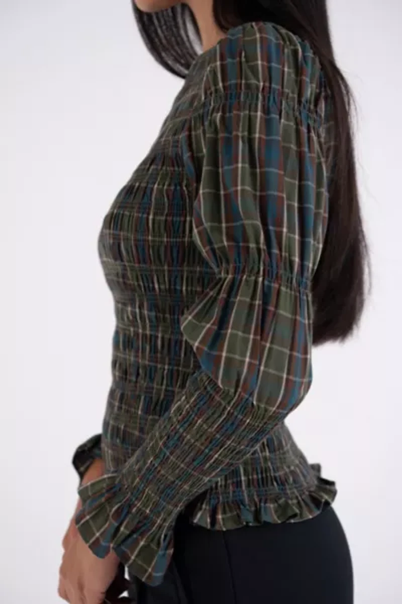 Amy Lynn Iris Pure Cotton Plaid Smocked Top