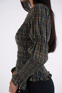 Amy Lynn Iris Pure Cotton Plaid Smocked Top