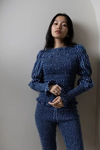 Amy Lynn Iris Pure Cotton Plaid Smocked Top