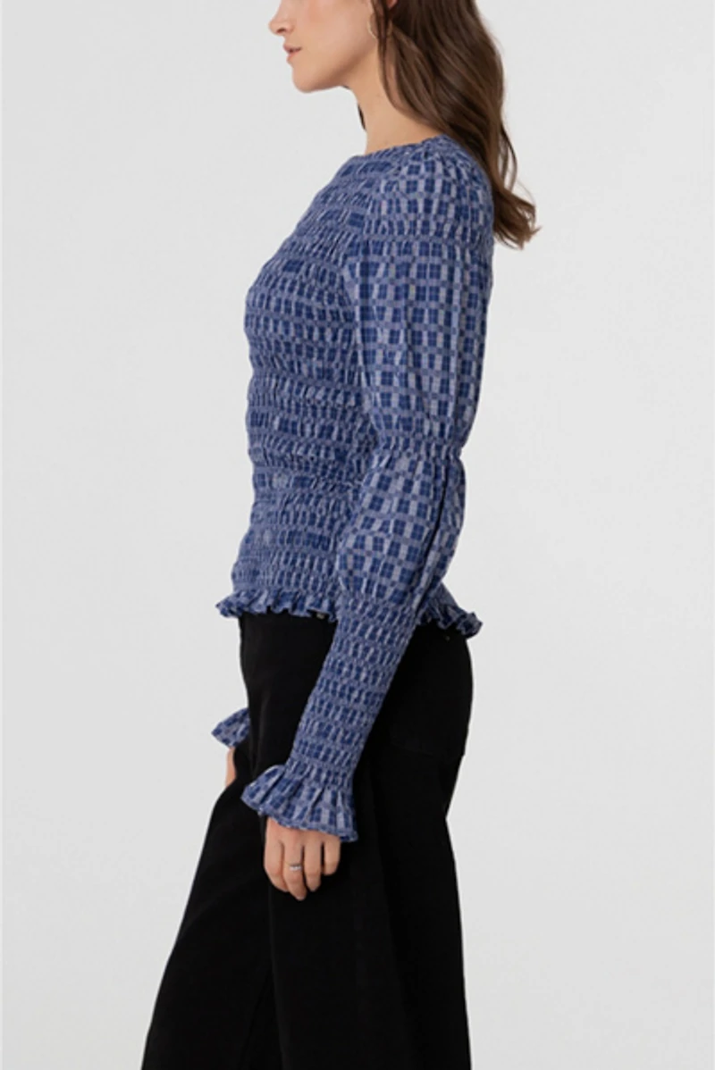 Amy Lynn Iris Pure Cotton Plaid Smocked Top