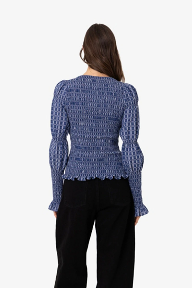Amy Lynn Iris Pure Cotton Plaid Smocked Top