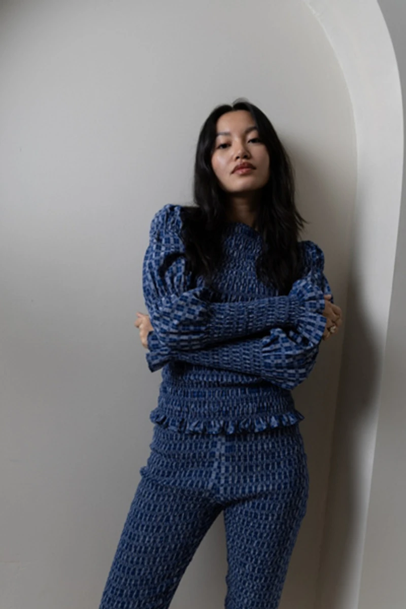Amy Lynn Iris Pure Cotton Plaid Smocked Top