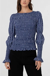 Amy Lynn Iris Pure Cotton Plaid Smocked Top